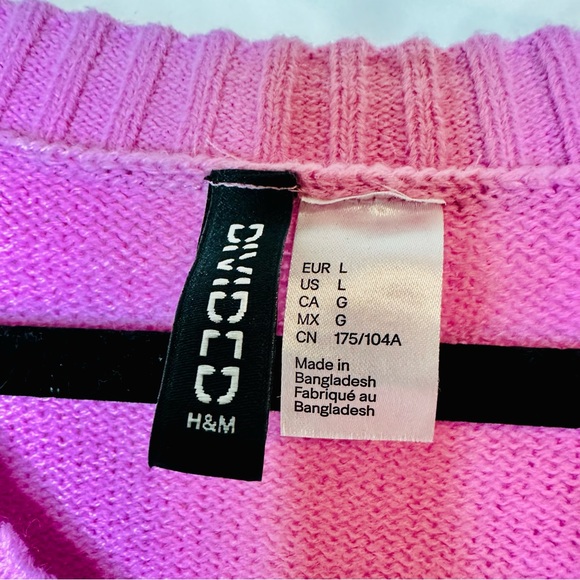 Barbiecore Baby Pink Preppy H&M Deep V-Neck Cropped Sweater Ribbed Details Large - Picture 7 of 8